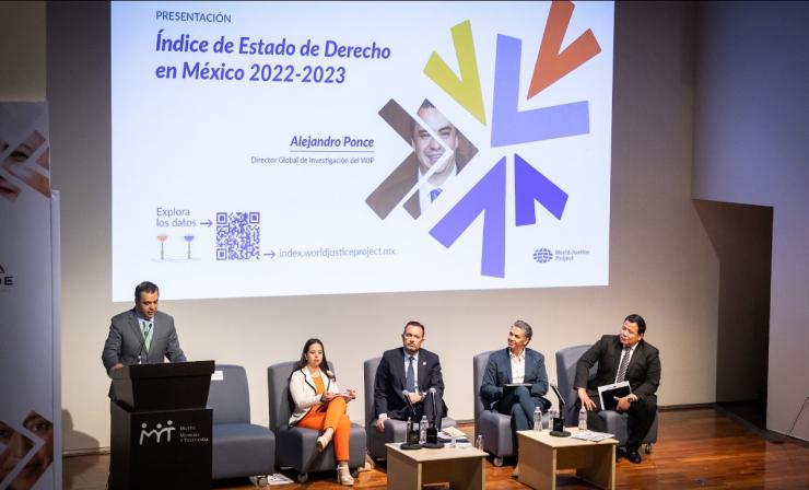 Chief Research Officer Alejandro Ponce gives remarks during the 2022-2023 Mexico States Rule of Law Index launch